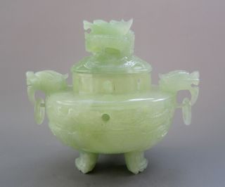 Antique Chinese Hetian Jade Carved Dragon Incense Burner Nr photo