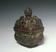 Unusual Antique Chinese Bronze Covered Censer With Waves And Dragons Bowls photo 1