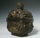 Unusual Antique Chinese Bronze Covered Censer With Waves And Dragons Bowls photo 3