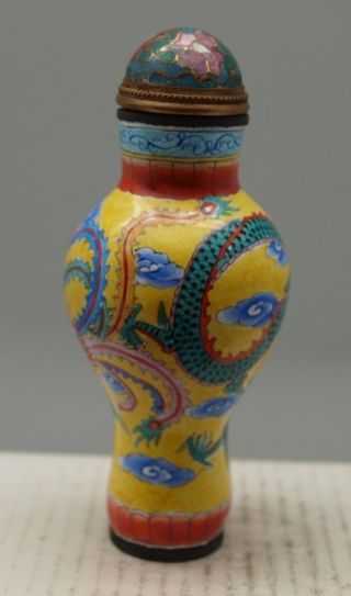 Chinese Copper & Enamelled Snuff Bottle - Painted Scenes Of An Oriental Dragon photo