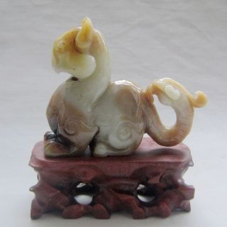 Antique Chinese Hetian Jade Carved Cat Beast Statue photo