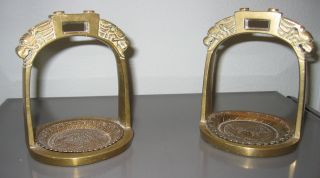 Pair Of Antique Brass Chinese Stirrups - Dragons,  Marked photo