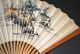 Antique Chinese Calligraphy Hand Painted Paper Leaf Bamboo Sticks Fan Landscape Fans photo 4