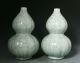Large Pair Of Chinese Celadon Glazed Double Gourd Vases W Crackle Finish Vases photo 1