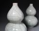 Large Pair Of Chinese Celadon Glazed Double Gourd Vases W Crackle Finish Vases photo 2