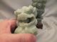 Pr Chinese Green Hardstone Dogs Of Foe Each With A Loose Ball In Mouth 20thc Jade/ Hardstone photo 7