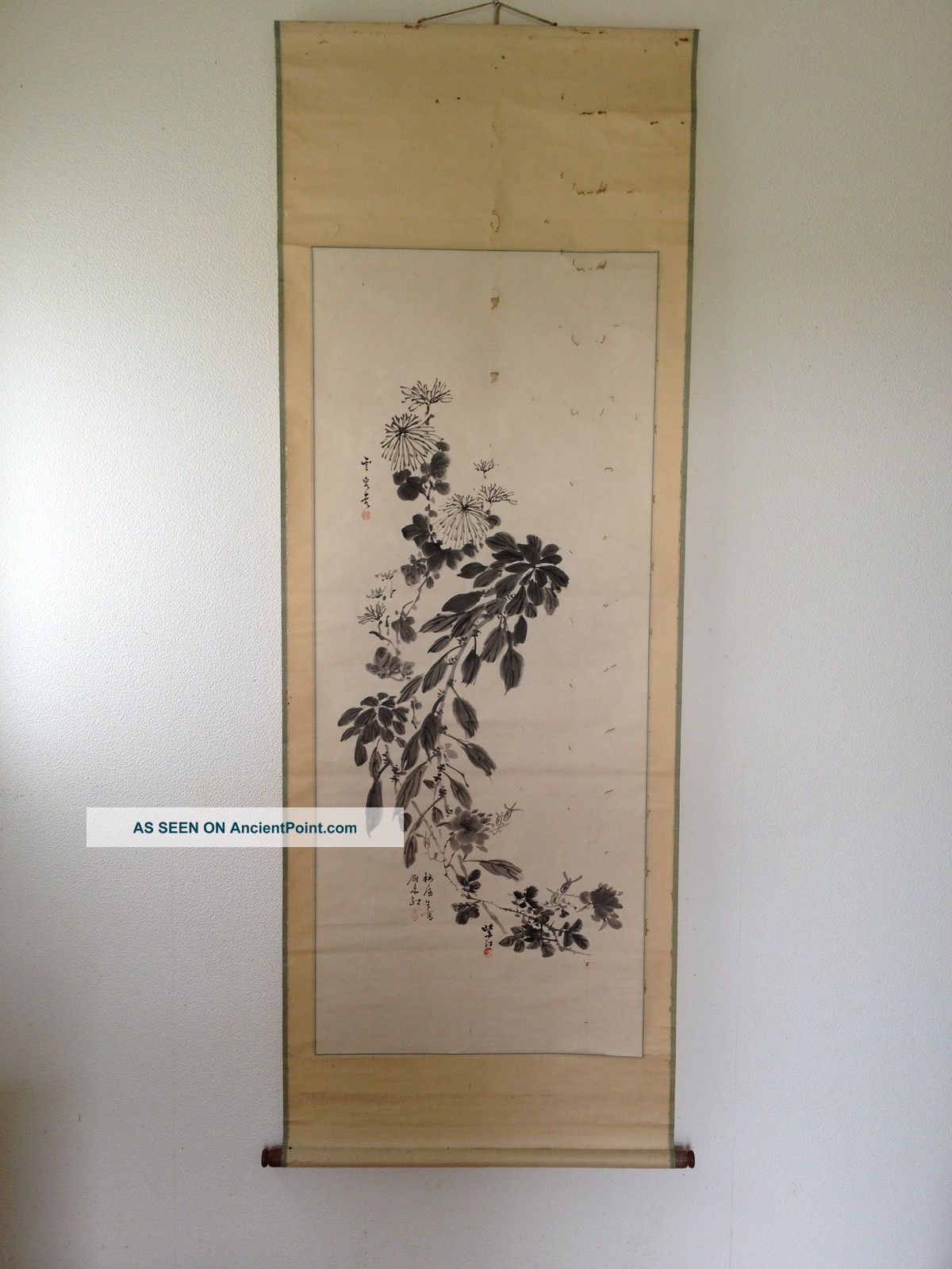 180 ~yosegaki Chrysanthemum~ Japanese Antique Hanging Scroll Paintings & Scrolls photo