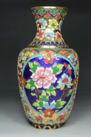 Asian Oriental Old Closionne Wonderful Handwork Flower Vase Decoration photo
