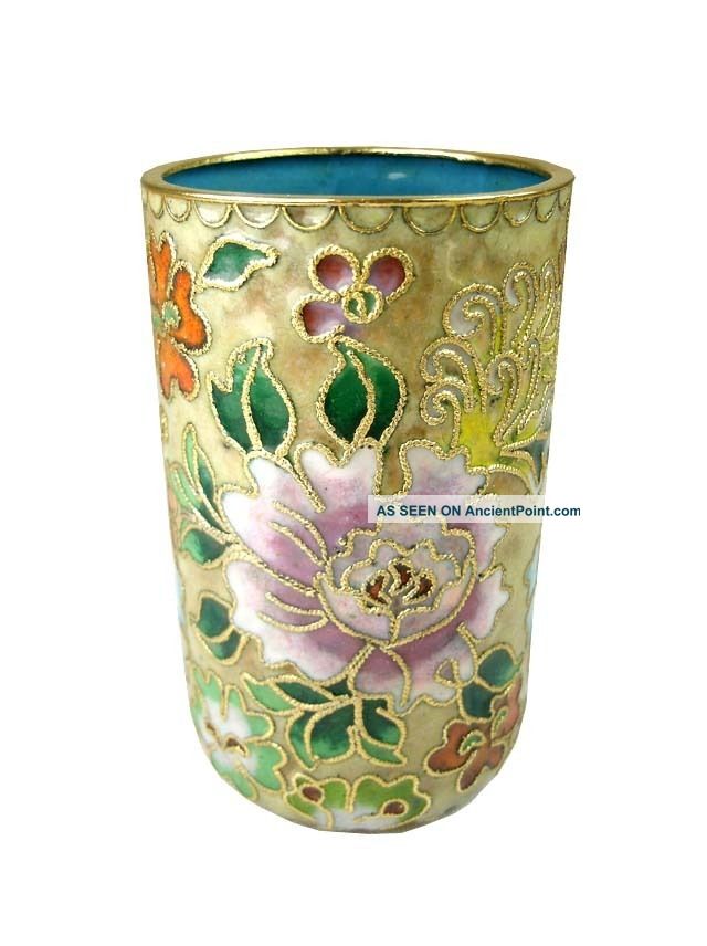 Chinese Small Cloisonne Pen Holder/container,  Flowers Pattern Other photo