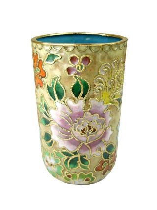 Chinese Small Cloisonne Pen Holder/container,  Flowers Pattern photo