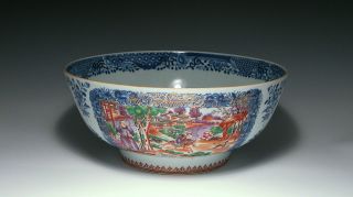 Large And Rare Antique Chinese Export Porcelain Hunt Bowl - Qianlong Period photo