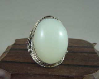 Chinese Old Silver Inlaid Jade Ring photo