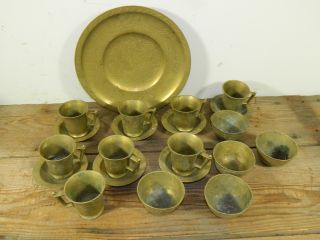 Antique Chinese Brass Collection Cups Plates Bowl 21 Pieces 6lbs photo