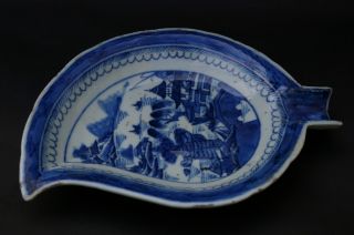 Antique Chinese Export 17/18thc Blue And White Leaf Shaped Plate photo