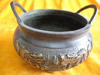 Chinese Bronze 3 - Legged Incense Burner Overall Carven Vivid Dragons Exquisite 1 photo