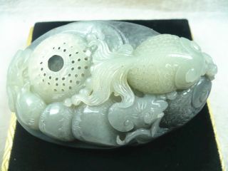 Natural Hetian Soft Jade,  Turquoise Fish,  Perfect Sculpture,  Safety Certificate photo