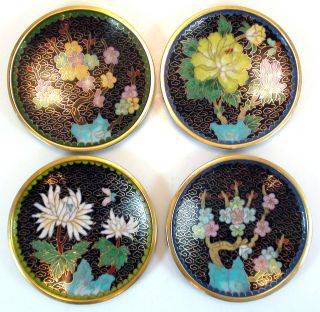 4 Chinese Cloisonne Plates 4 Diameter Mint Condition Colorful photo