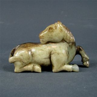Old Chinese Jade Carving Of A Recumbent Horse Figurine photo