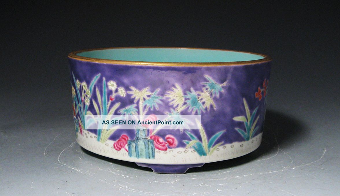 Finely Enameled Old Chinese Porcelain Footed Bowl With Mark Bowls photo