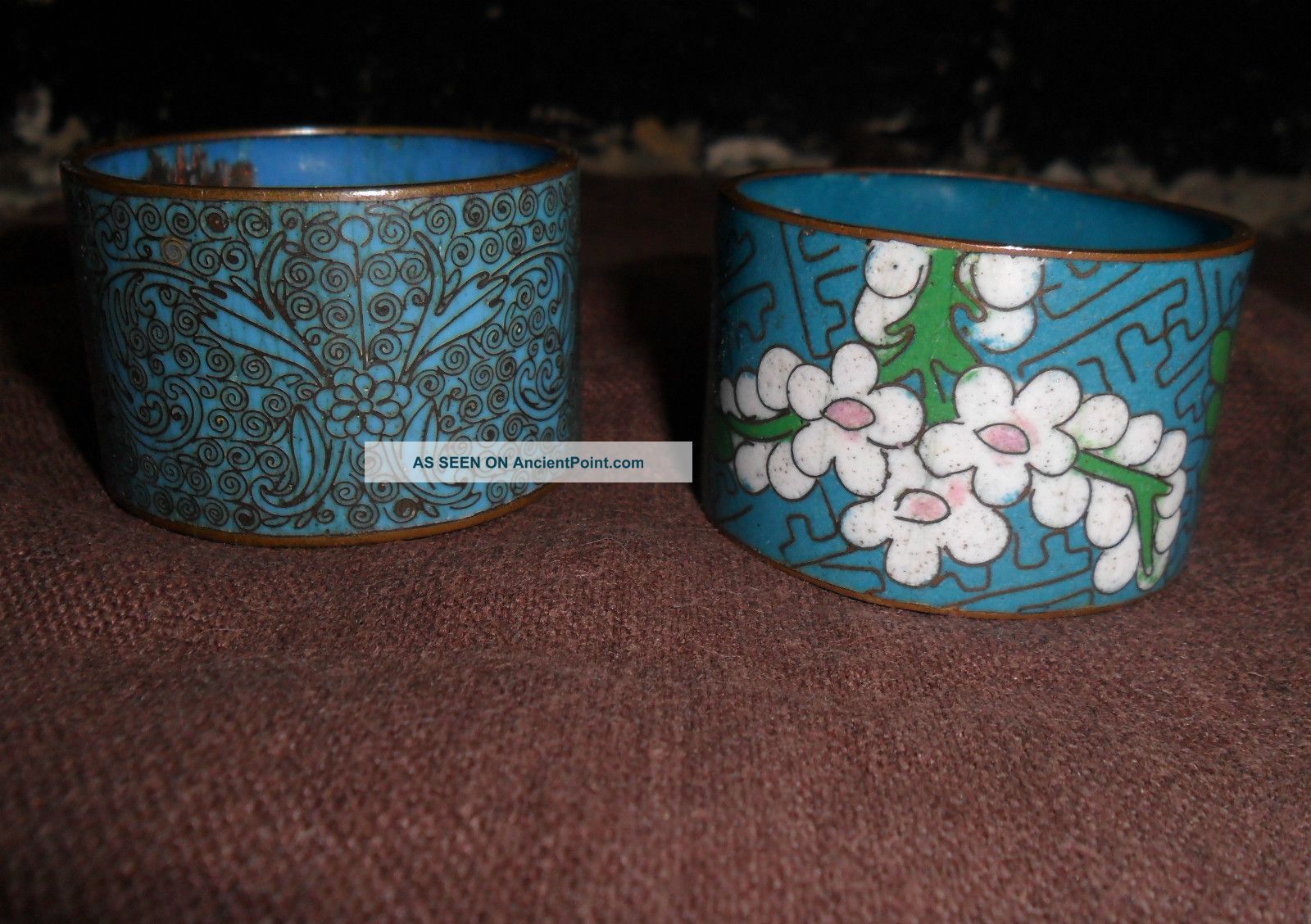 Non Matched Pair Of Early 20th Century Chinese Cloisonne Napkin Rings Cloisonne photo