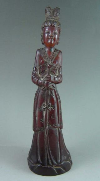 Old Chinese 100% Ox Horn Hand Carved Girl Carving photo