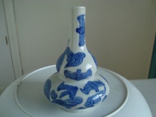 Small Double Gourd Vase Hand Painted Bats Blue & White Chinese photo