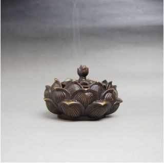 Chinese Buddha Lotus Bronze Censer Incense Burner photo