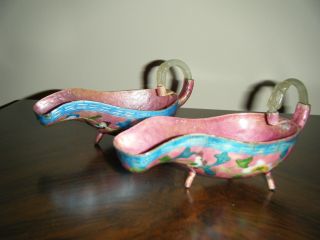 A Pair Of Enamel Three Leg Vessels/cups With Jade Handles photo