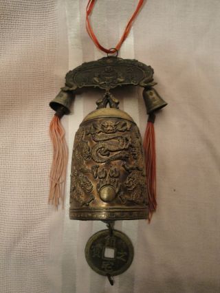Interesting Old Signed Chinese Brass Dragon Bell photo