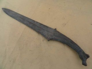 Bronze Sword Chinese Old Carven Ox Head Curving Long photo
