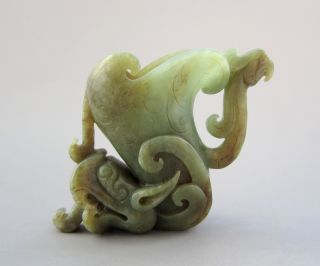 Antique Chinese Hetian Jade Carved Dragon Phoenix Cup Statue Nr photo