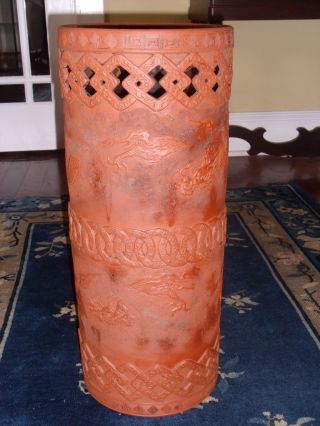 1890 ' S Chinese Terra Cotta Ware Umbrella Stand Authentic/excellent Condition photo