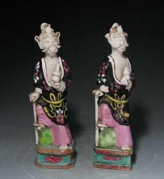 Wonderful Pair Of Antique Chinese Enameled Statues Of Standing Figures photo