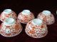 Antique 19th C Asian Chinese Hand Painted Iron Or Coral Red 5 Porcelain Bowls Bowls photo 2