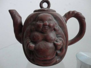 Chinese Yixing Zisha Teapot Purplish Red Carven Buddha Vivid 14 photo