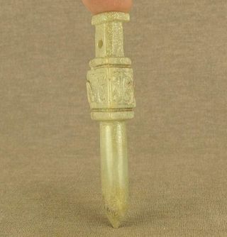 With Carved Chinese Old Jade Totem Awl Pendant photo