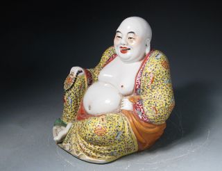 Large Chinese Porcelain Colorful Buddha Statue With Mark photo