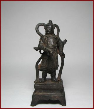 A Late Ming Dynasty 17c Chinese Bronze Figure Of Lokapala,  7.  78 