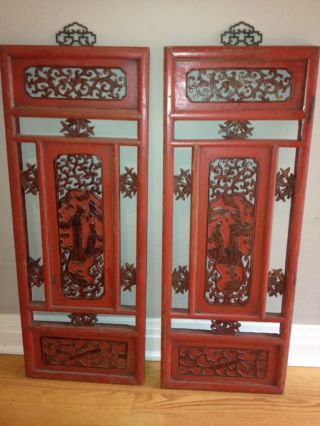 Chinese Antique Carved Wooden Panel Shutter Wall Art Home Decor photo