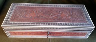 A Lovely Anglo - Indian Vizagapatam/sadeli Carved And Inlaid Box C.  1900 photo