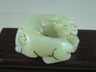 Chinese Old Hetian Jade Carved Double Beast Carving photo