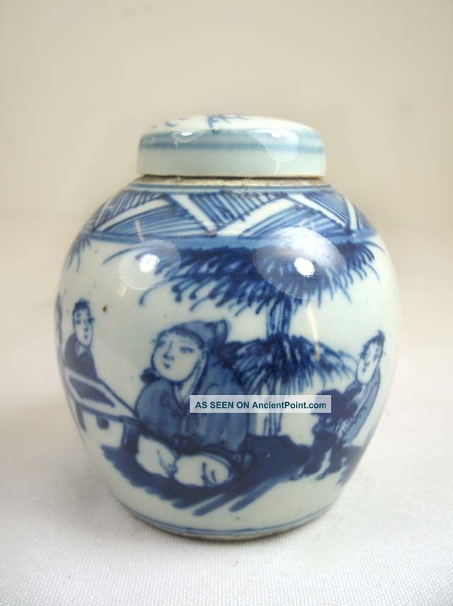 Chinese Pretty Blue&white Porcelain Small Bottle/jar W/ Lid,  Playing I - Go Other photo
