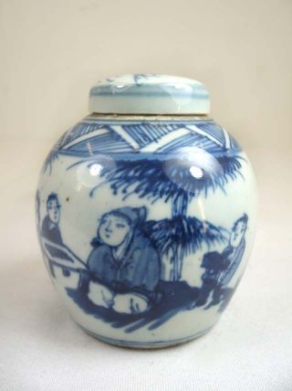Chinese Pretty Blue&white Porcelain Small Bottle/jar W/ Lid,  Playing I - Go photo