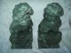 Fab Antique Pair Carved Stone Chinese Foo Dogs Shi Shi Lions Dark Green & Heavy Foo Dogs photo 1