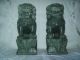 Fab Antique Pair Carved Stone Chinese Foo Dogs Shi Shi Lions Dark Green & Heavy Foo Dogs photo 2