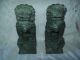 Fab Antique Pair Carved Stone Chinese Foo Dogs Shi Shi Lions Dark Green & Heavy Foo Dogs photo 3