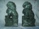 Fab Antique Pair Carved Stone Chinese Foo Dogs Shi Shi Lions Dark Green & Heavy Foo Dogs photo 4