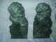 Fab Antique Pair Carved Stone Chinese Foo Dogs Shi Shi Lions Dark Green & Heavy Foo Dogs photo 5
