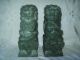 Fab Antique Pair Carved Stone Chinese Foo Dogs Shi Shi Lions Dark Green & Heavy Foo Dogs photo 6