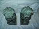 Fab Antique Pair Carved Stone Chinese Foo Dogs Shi Shi Lions Dark Green & Heavy Foo Dogs photo 7